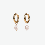 Argollas 24 mm Perla Natural Waterproof en Baño de Oro 18k