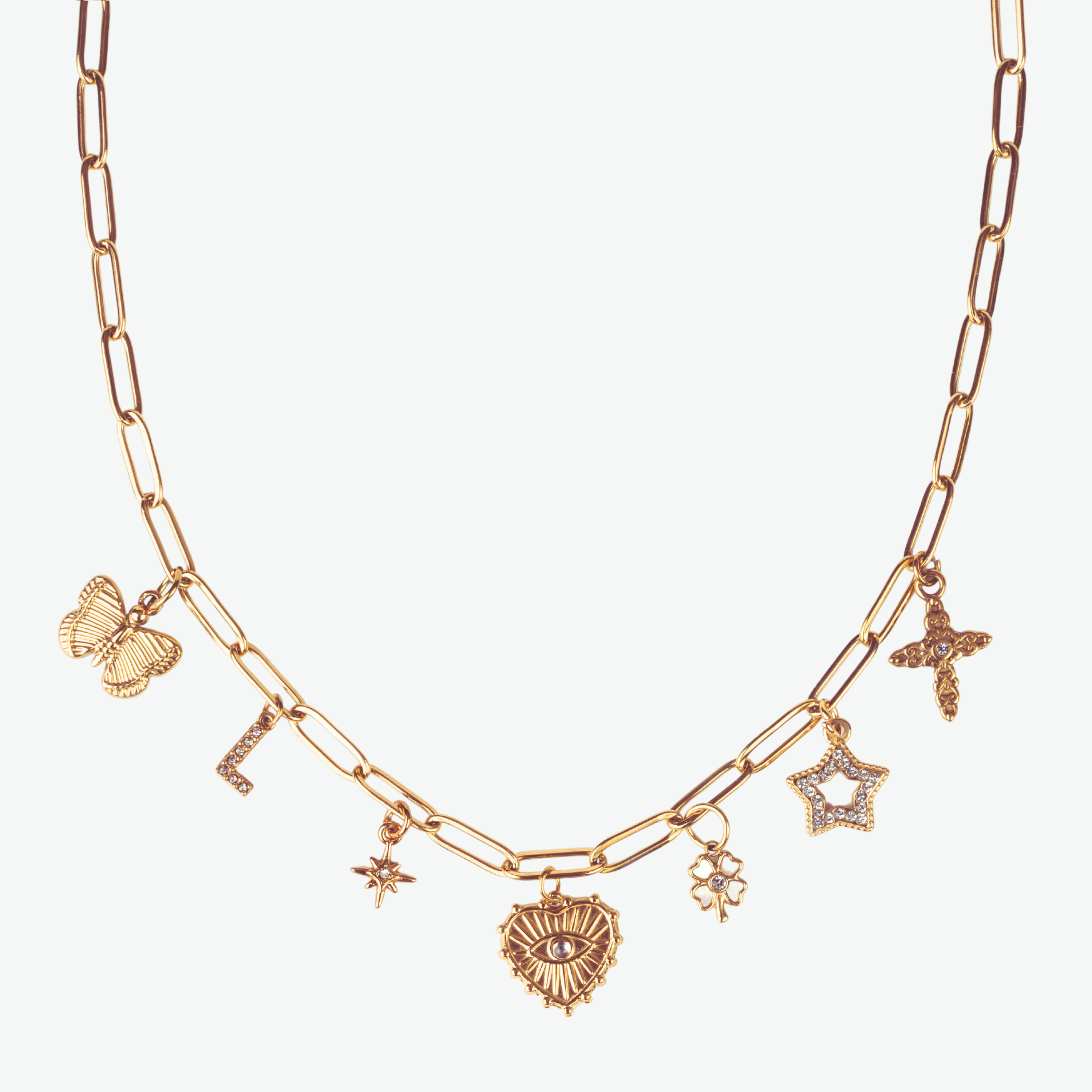 Collar Paperclip Charm Waterproof en Oro 18k