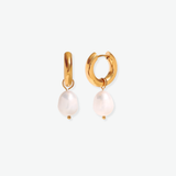 Argollas 18mm Perla Natural Waterproof en Baño de Oro 18k
