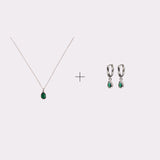 COLLAR RUE GREEN + ARGOLLAS JOY GREEN BAÑO DE ORO BLANCO