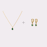 COLLAR RUE GREEN + ARGOLLAS JOY GREEN BAÑO DE ORO