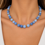 Collar Calcedonia Celeste Gold Waterproof Baño de Oro 18k
