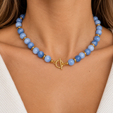 Collar Calcedonia Celeste Gold Waterproof Baño de Oro 18k