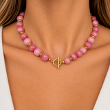 Collar Calcedonia Rosa Golda Waterproof Baño de Oro 18k