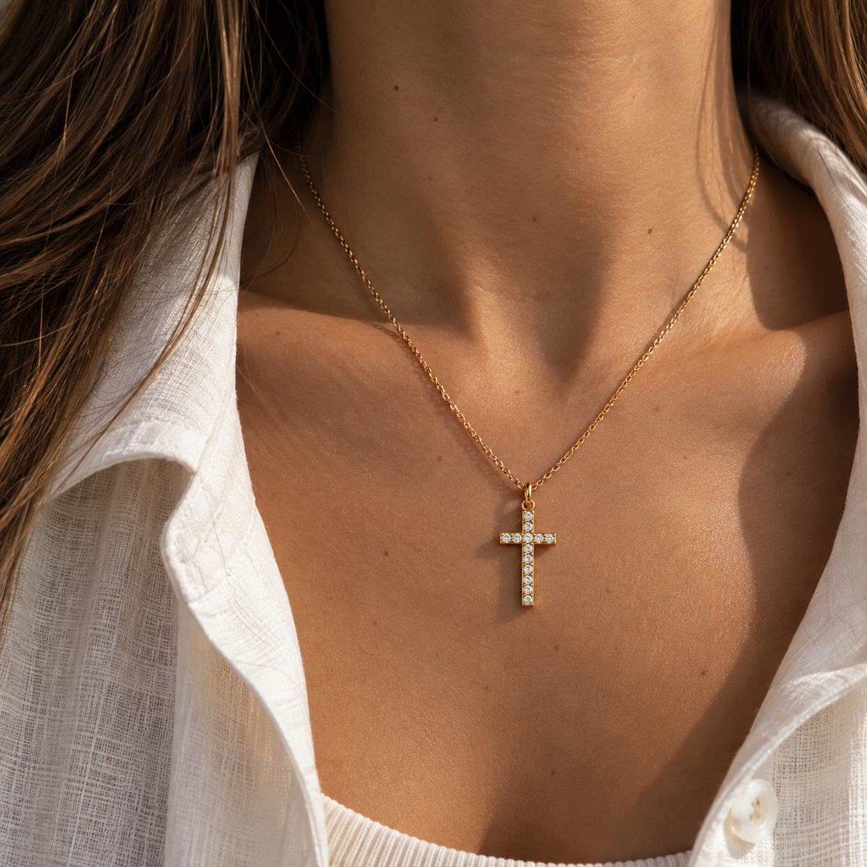 Colgante/Collar Crystal Cross Waterproof en Oro 14k