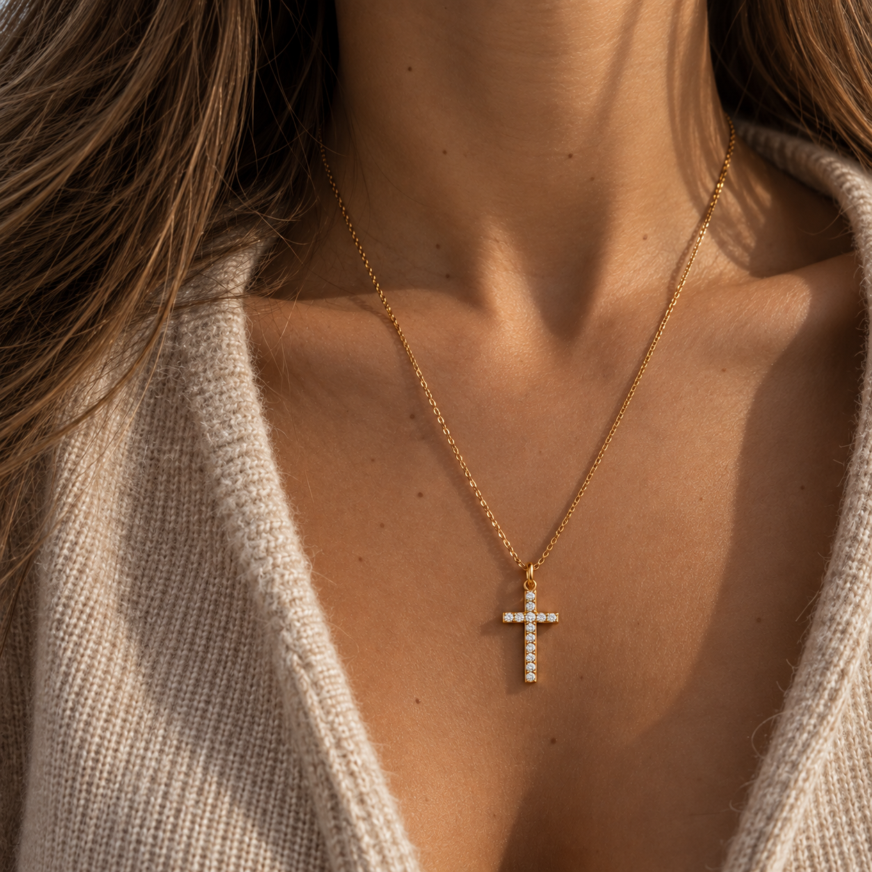 Colgante/Collar Crystal Cross Waterproof en Oro 14k