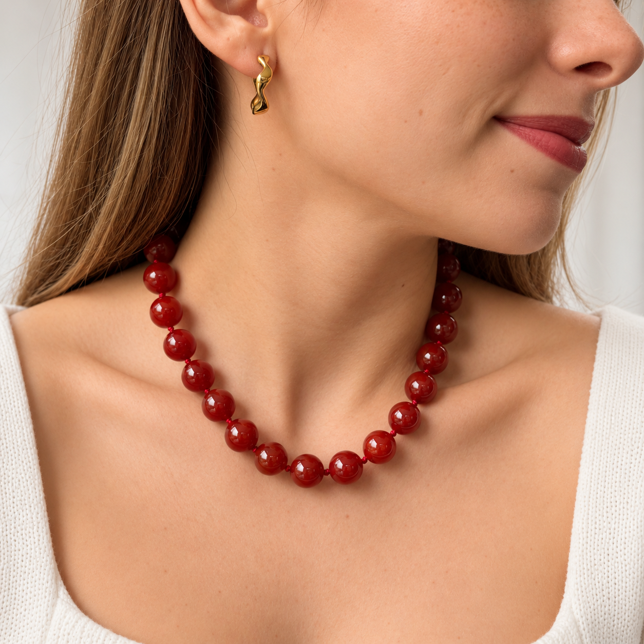 Collar Chunky Piedra Cornalina Waterproof Baño de Oro 18k